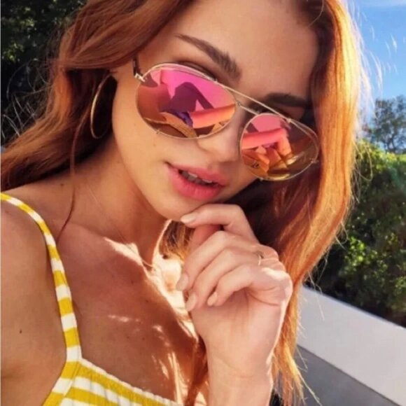 Diff Eyewear Koko pink gold mirrored sunglasses semi oversized. - Picture 8 of 9